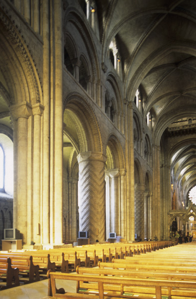 Interior, north wall, nave from west