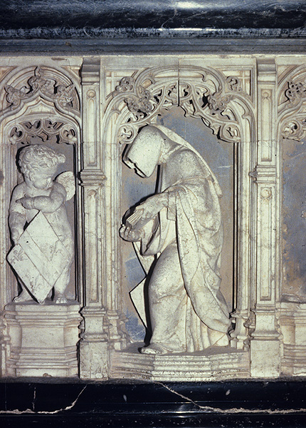 Interior, mourner on tomb
