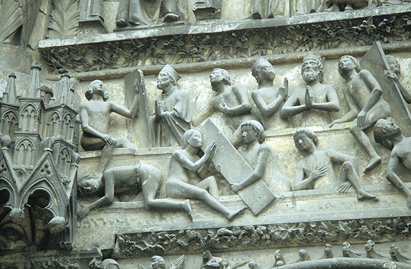 Exterior, west door, center detail