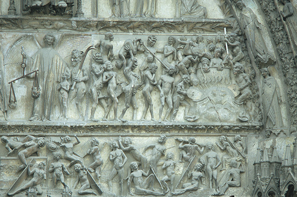 Exterior, west door, center detail