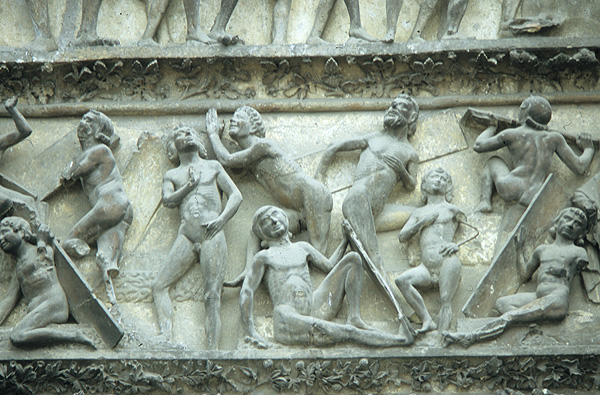 Exterior, west door, center detail