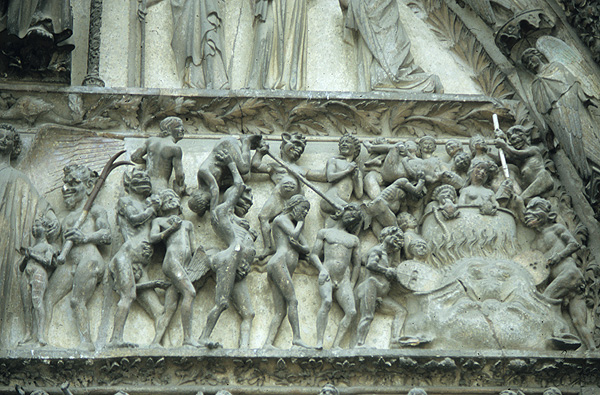 Exterior, west door, center detail