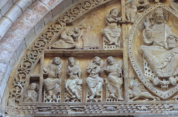 Exterior, tympanum, left side