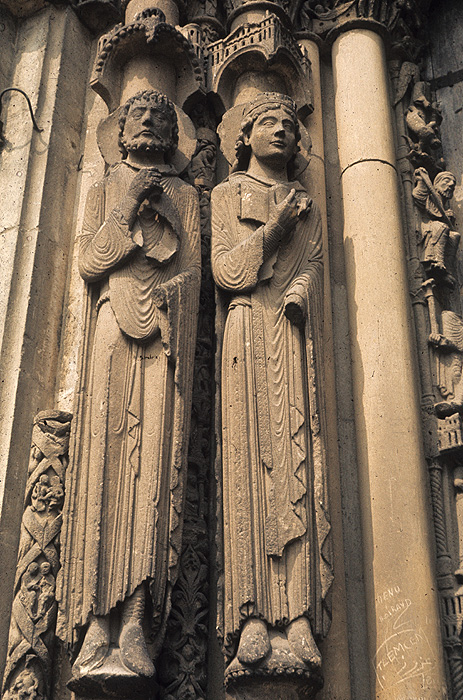 Exterior, west, right portal, left jambs