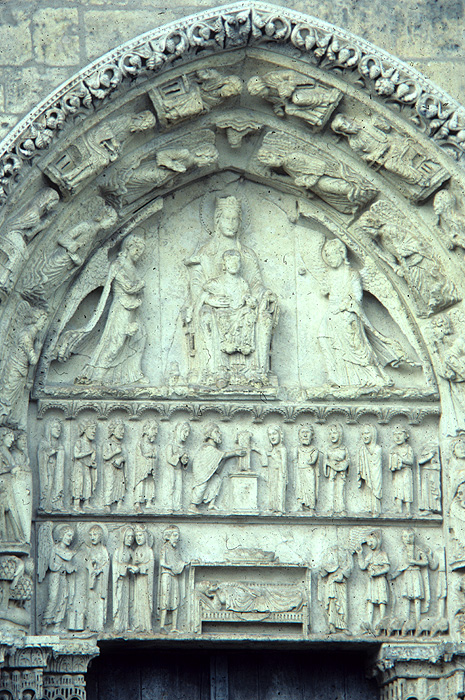 Exterior, west, right portal, tympanum and liubels