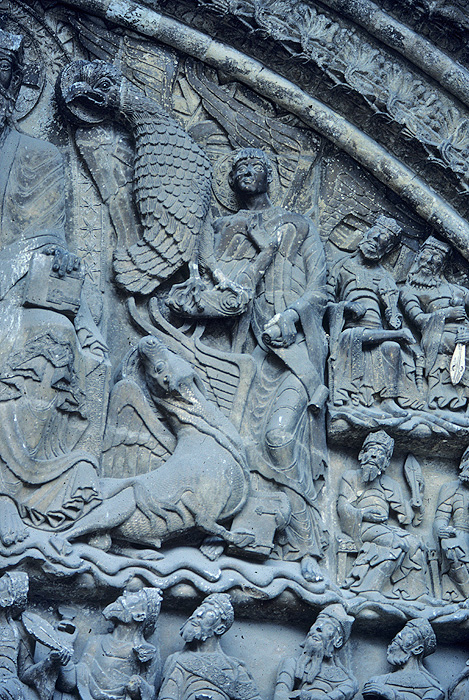 Exterior, tympanum, upper right