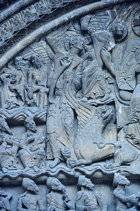 Exterior, tympanum, upper left