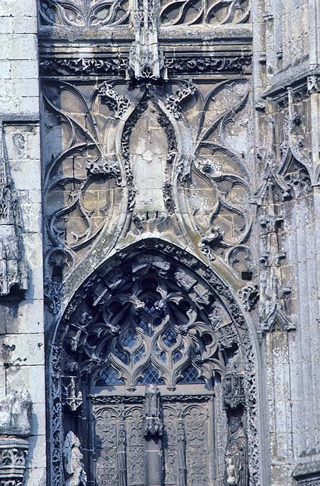 Exterior, facade, detail of north door