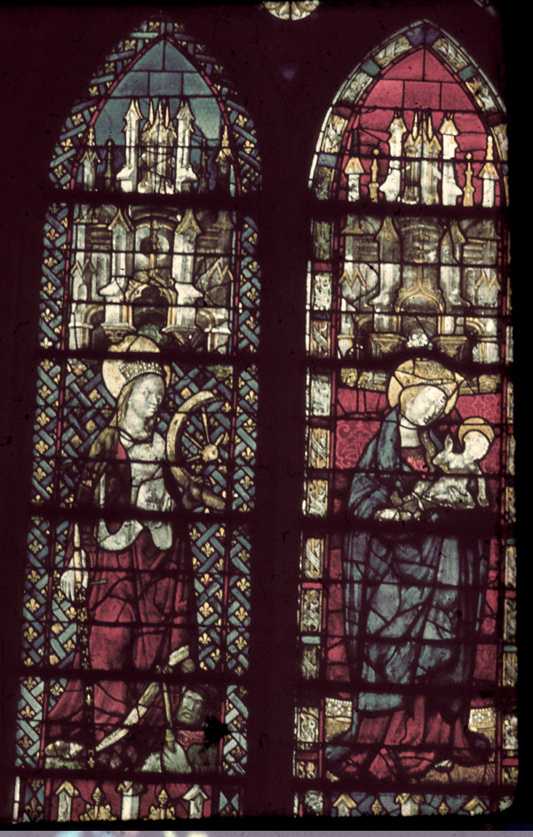 Nave, south, aisle bay window 4, lancets 1 and 2, upper register