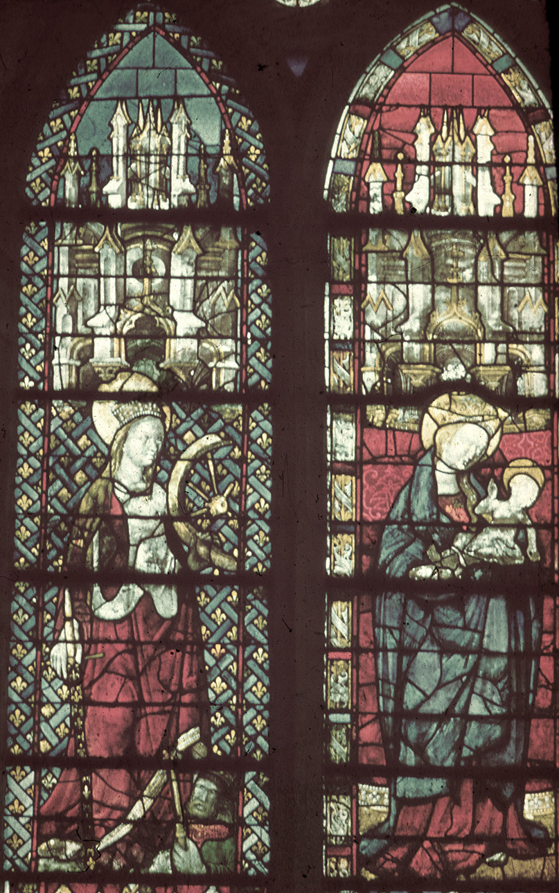 Nave, south, aisle bay window 4, lancets 1 and 2, upper register