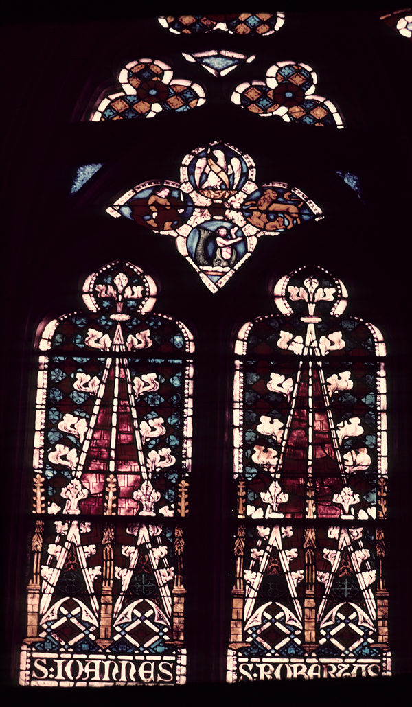 Chancel, east wall, left lancet, detail