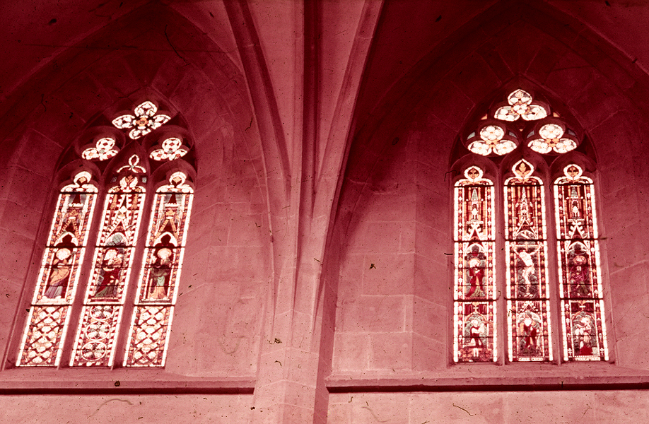 Nave, north wall, clerestory, fifth and sixth bays