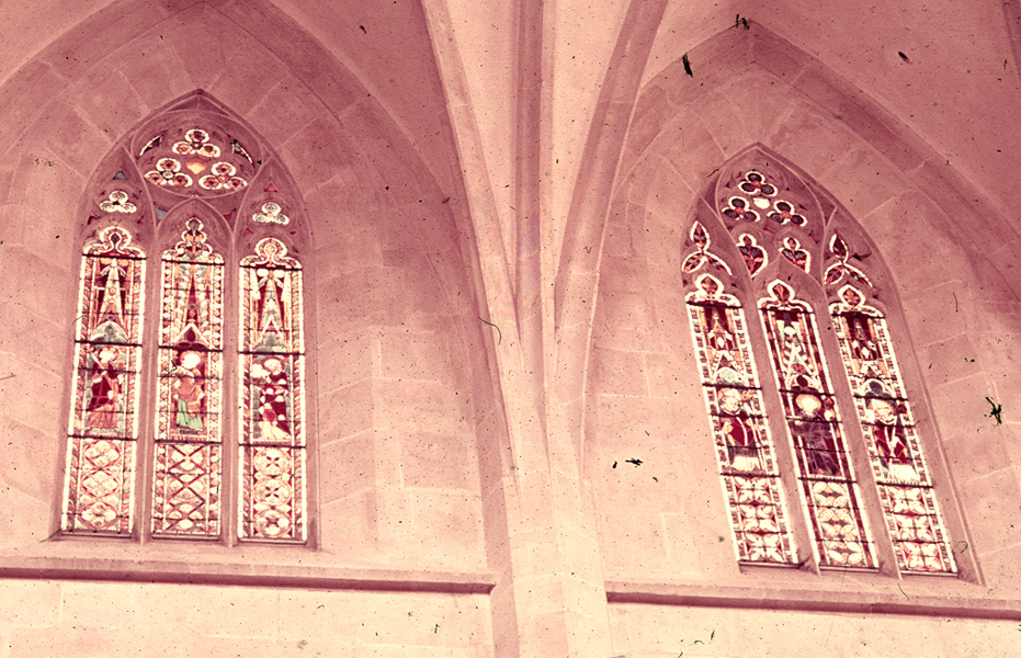 Nave, north wall, clerestory, third and fourth bays