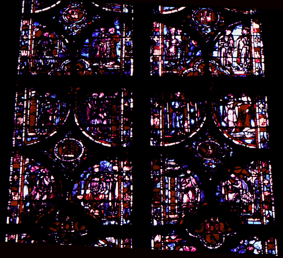 Windows south, bay 3, lancets 1-2, zones 6-7-8