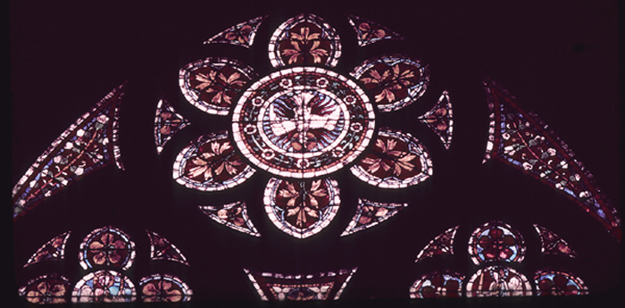 Nave, south, top, window 3, central rose