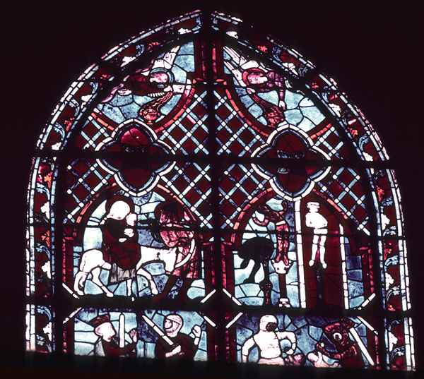 Windows, apse, central chapel, left window, zones 8-9