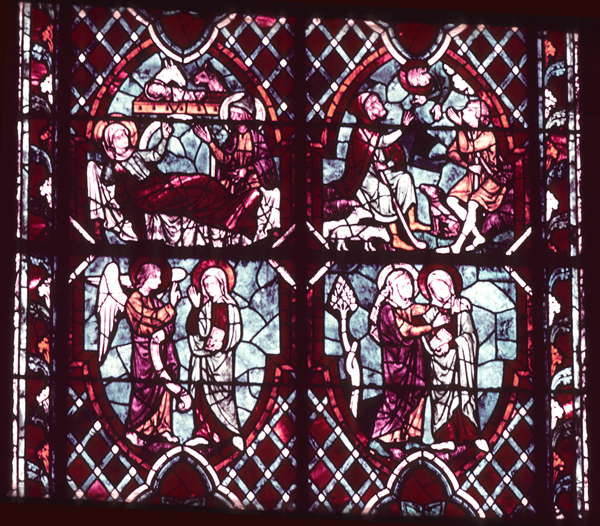 Windows, apse, central chapel, left window, zones 1-2