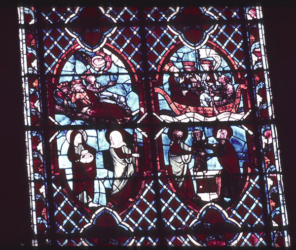 Windows, apse, central chapel, left window, zones 5-6