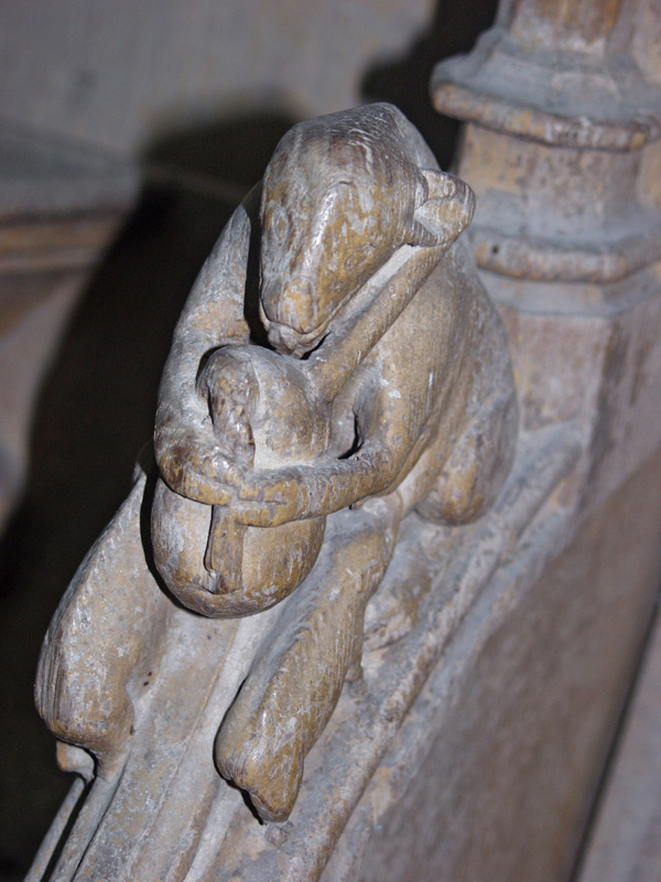 Ass, as Musician, wooden armrest, south, Saint-Martin-aux-Bois, Abbatiale Saint-Martin.
