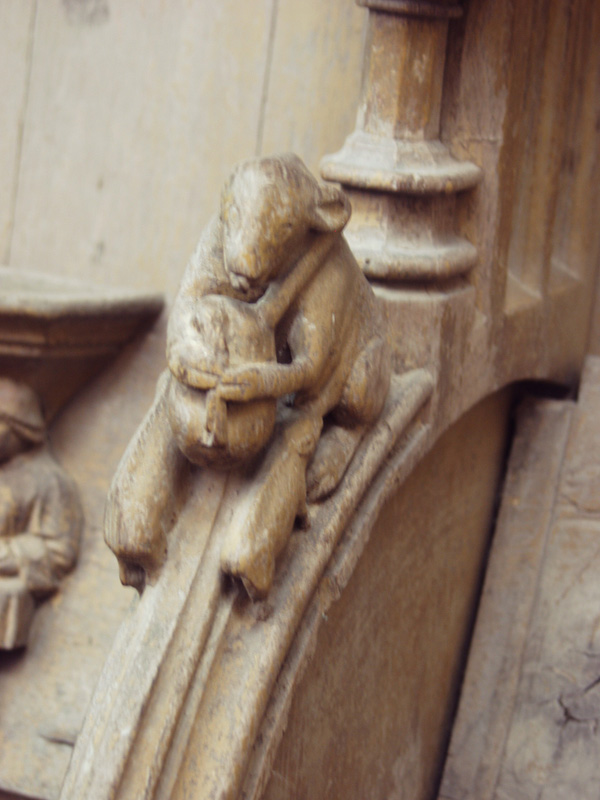 Ass, as Musician, wooden armrest, south, Saint-Martin-aux-Bois, Abbatiale Saint-Martin.