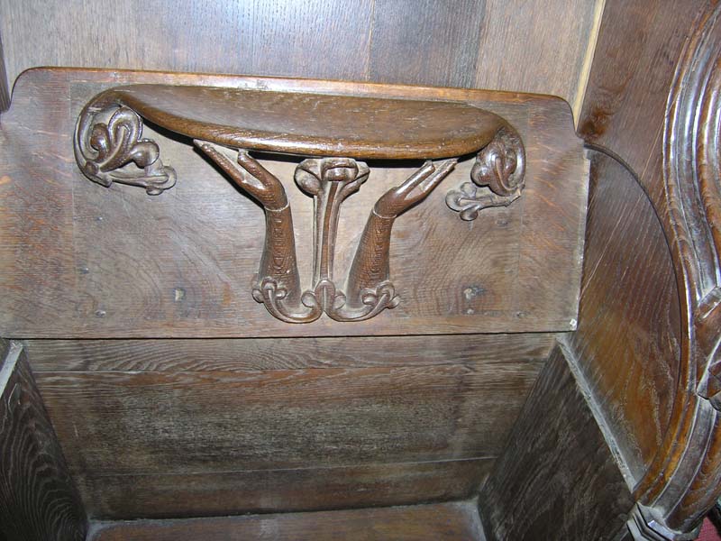 Hands, misericord, Exeter Cathedral, N-21.