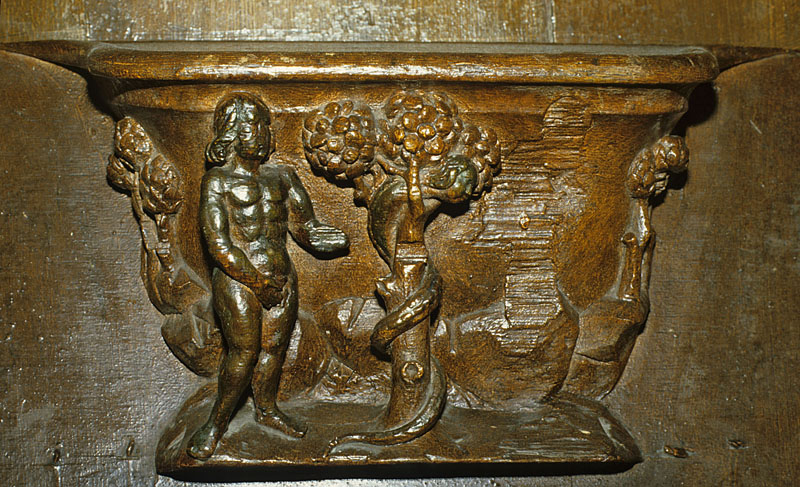 Adam and Eve, Fall of Man, misericord, Villabé, Saint-Marcel, S-1.
