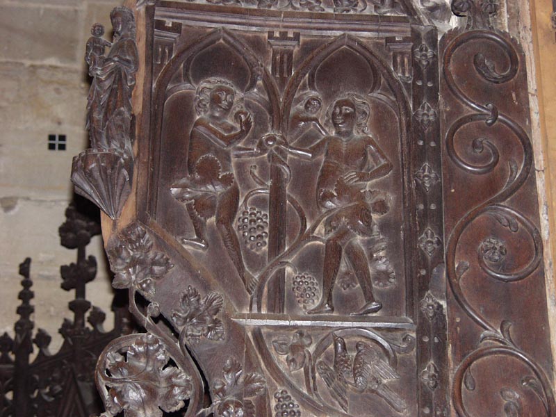 Adam and Eve, Fall of Man, Jouée, south, Erfurt Cathedral.