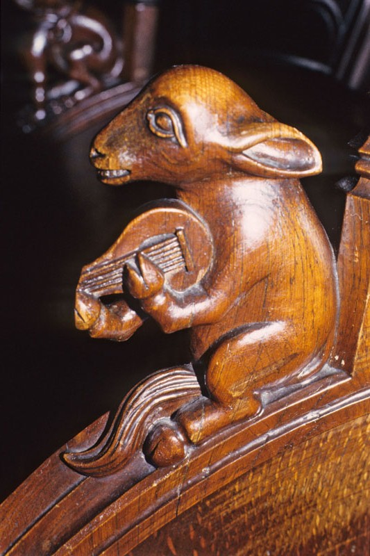 Ass, as Musician, wooden armrest, Straelen, Sankt Peter und Paul.