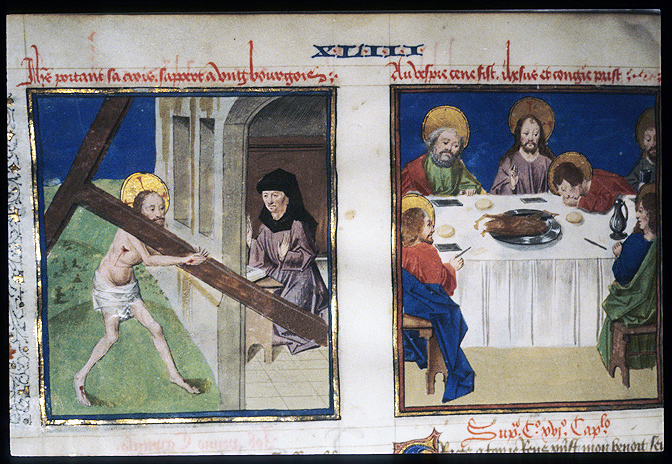 Christ, bearing Cross and Christ, Last Supper