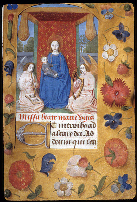 Virgin Mary and Christ Child between musician angels