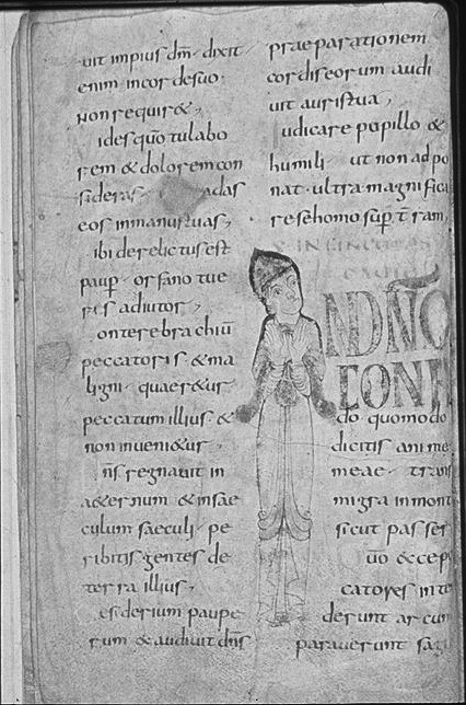 Psalm 010, Corbie Psalter, early 9th century, fol. 9v.