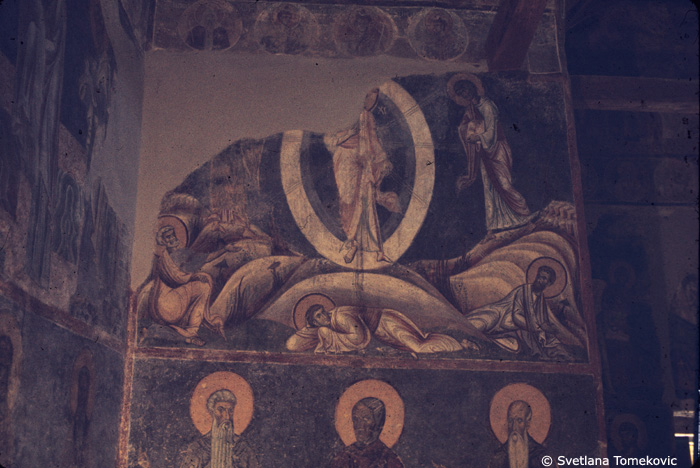 Fresco, nave, south arm, west wall, showing Christ: Transfiguration