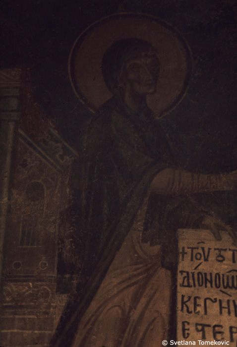 Fresco, nave, south arm, south wall, Prophetess Anna of Christ: Presentation