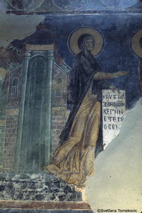 Fresco, nave, south arm, south wall, Prophetess Anna of Christ: Presentation