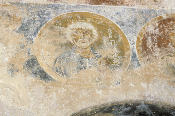 Fresco showing medallion (near the Descent from the Cross)