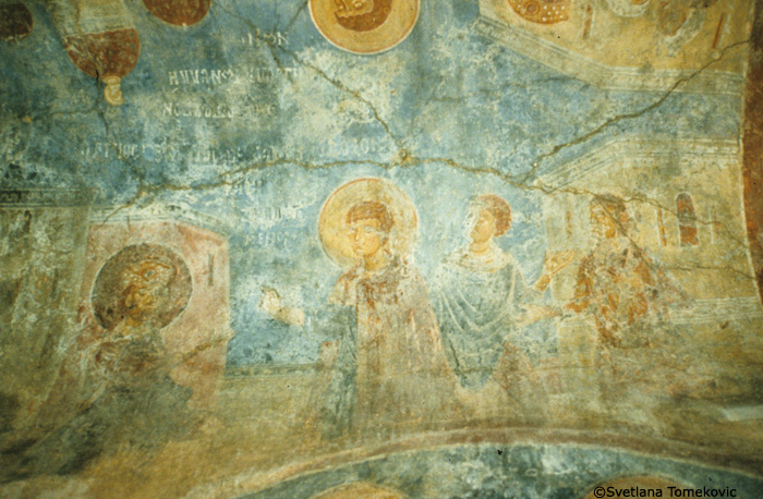 Fresco showing Saint George before God