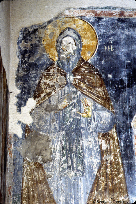 Fresco, south transept, south wall showing male figure, possibly Anthony(detail)