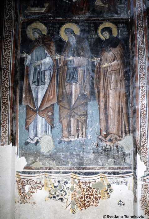 Fresco, south wall showing Stefan the first, Uros I and Helene 