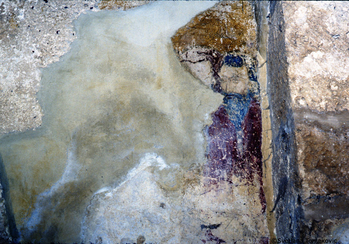 Fresco, west wall showing Translation of the reliquary of St. Sava (detail)