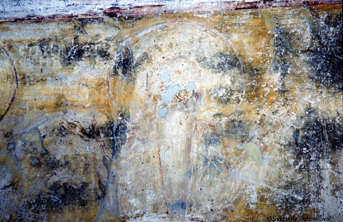 Fresco, narthex, north wall below the entrance to the chapel showing saint