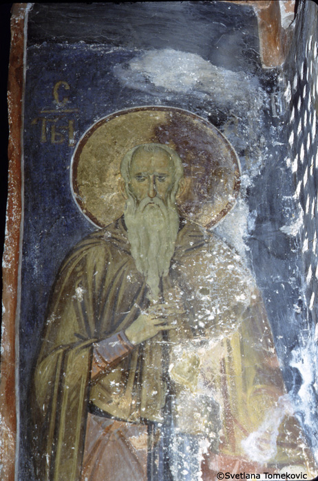 Fresco, nave, northwest pilaster, showing a  monk