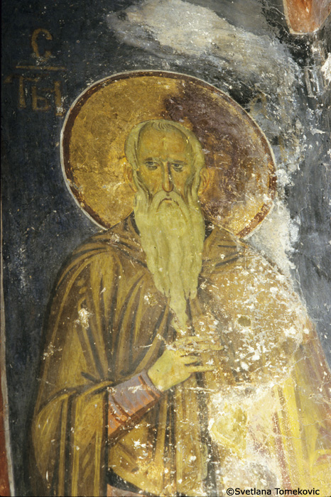 Fresco, nave, northwest pilaster, east face, showing a monk (detail)