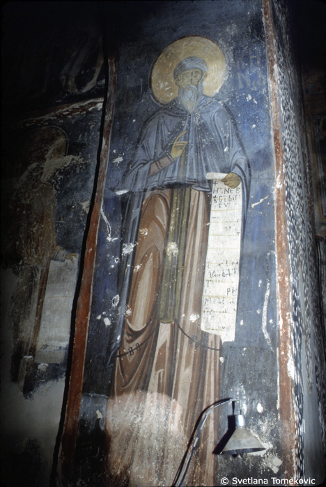 Fresco, entrance to the passage of the south transept, west side, showing saint