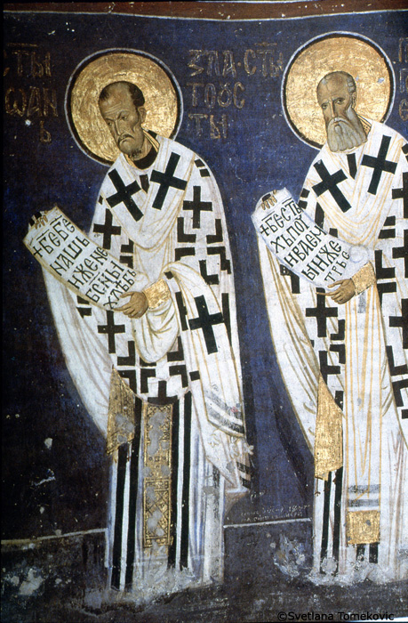 Fresco, apse, south image, showing John Chrysostom and Gregory of Nazianzus