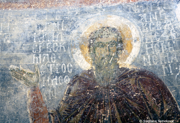 Fresco, Chapel of St. Simeon, south wall, showing Stephen the Younger as  monk