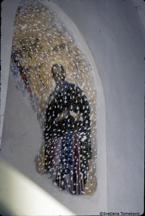 Fresco, narthex, south wall, niche, west side, showing monk