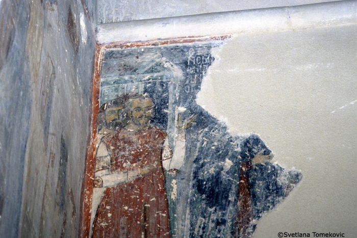 Fresco, Chapel of St. Simeon, east wall, possibly showing Stephen Nemanya: Departure for Mount Athos 