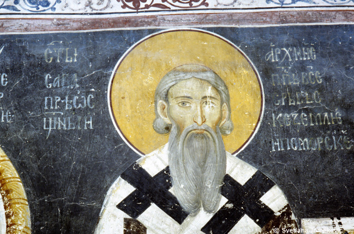 Fresco, north pilaster, showing Sabas I of Serbia