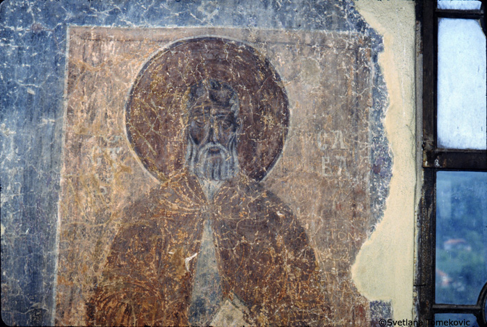 Fresco, chapel, south wall showing St. Theodore 