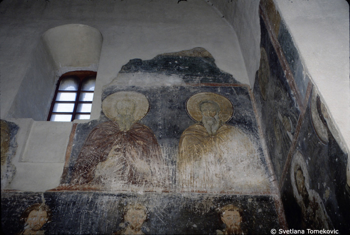 Fresco, narthex, north wall showing  Saint John and Hilarion of Cyprus  